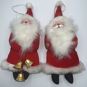 Vntg Pair Of Santa Painted Face Ornaments Philippines  8"